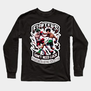 Epic Anime Boxer Battle T-Shirt: "Fighters Don't Need Luck" Long Sleeve T-Shirt